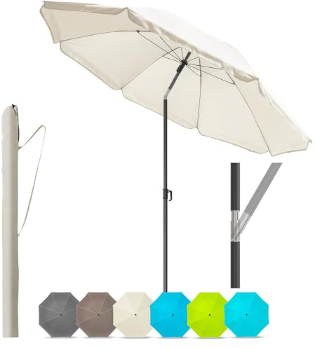 4smile Sonnenschirm Strand 180 cm in Beige - Höhenverstellbarer Strandschirm SunnyJoy UPF 50+ für Sonnenschutz Strand, Strandschirm windfest stabil - Sonnenschirm mit Schutzhülle, Gartenschirm