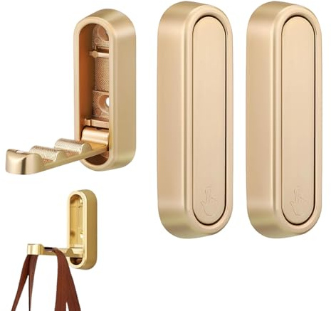 YipuVR 2 piezas de ganchos de pared plegables para colgar, gancho plegable de montaje en pared de aleación de zinc, gancho de pared de oro resistente para baño y cocina, gancho plegable para colgar