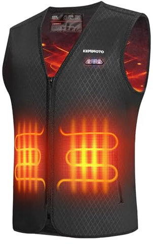 KEMIMOTO Chalecos Calefactable, Chalecos Calefactables Hombre 6 Zonas de Calentamiento con Función de Luces Apagadas, Tela de Buceopara y Forro Terciopelo Cristal, para Esquí Pesca Moto (Sin Batería)