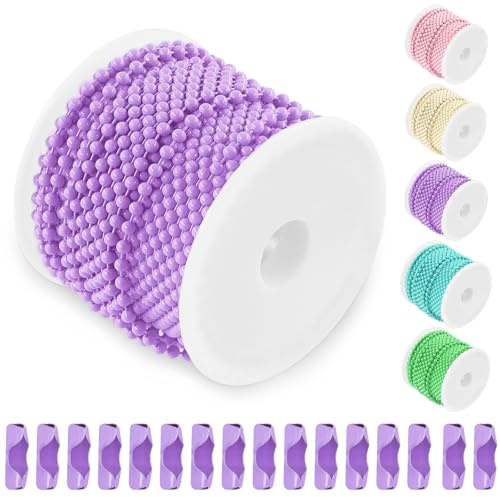 Keadic 51Pcs Ball Beads Chain with Connectors, 197 /5M Bulk Dog Tag Metal, Ball Chain Keychains for Jewelry Making DIY Crafts(Purple)
