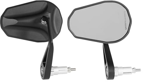 GAZZINI Lenkerendenspiegel Napoli, Motorrad Spiegel Links oder Rechts, Lenkerendenspiegel E Geprüft, Universalspiegel Schwarz, Spiegel Motorrad Aluminium, 1 Stück