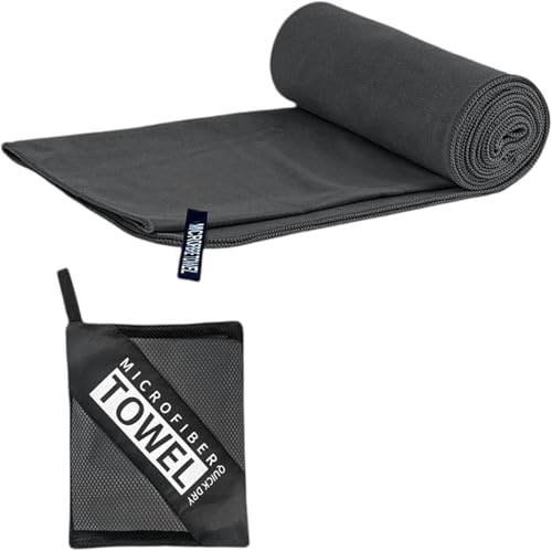 LushOrchidVale Asciugamano sportivo in microfibra, ad asciugatura rapida, ultra assorbente, grigio e blu, per palestra e fitness (grigio scuro, 40 x 80 cm)