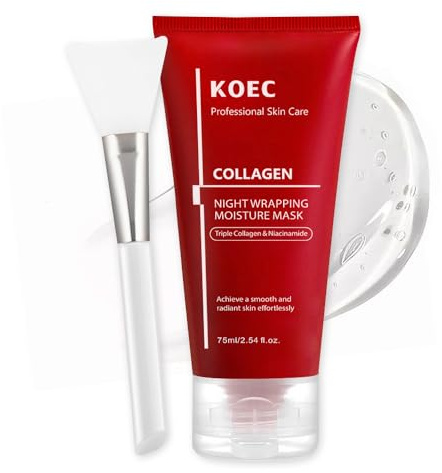 KOEC Collagen Night Wrapping Moisture Mask,Peel-Off Overnight Collagen Face Mask for Skin Firming & Hydration,Deep Moisturizing Wrapping Moisture