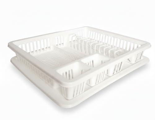 punkto. Elite Scolapiatti - 3 Colori - 46x38x9 cm - Lavabile in lavastoviglie - Senza BPA - Stoviglie in plastica con vassoio antigoccia - Bianco, Grigio, Nero (Bianco)