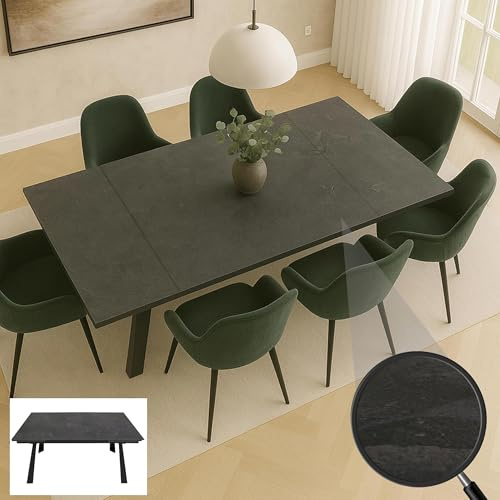 Mendler Esszimmertisch HWC-O59 Metall - Marmor-Optik grau | Esstisch, Ausziehtisch, Sinterstein, ausziehbar 160-242x91cm