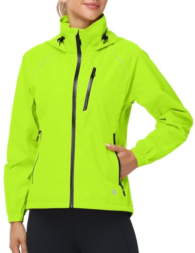 Nepest Waterproof Jacket Women Lightweight Cycling Jacket Womens Packable Running Rain Coats Hiking MTB Reflective Breathable Rainproof Windproof, Neon Green, S