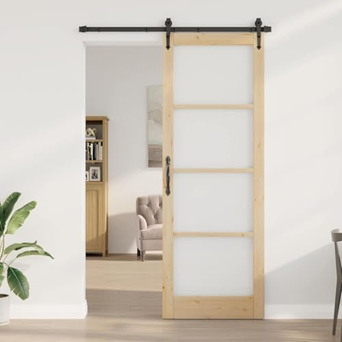 IKAYAA Puerta Corredera de Cristal con Herrajes, Puerta Corredera 83 x 232 cm, Puertas Interior Cristal para para Baño Salón Sala de Estar Cocina, GT331, Natural y Negro