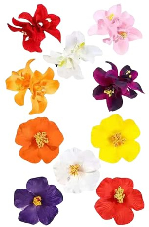 10 pinzas para el pelo de tela hawaiana con flores dobles, elegantes horquillas para el pelo, accesorios de playa para mujeres y niñas