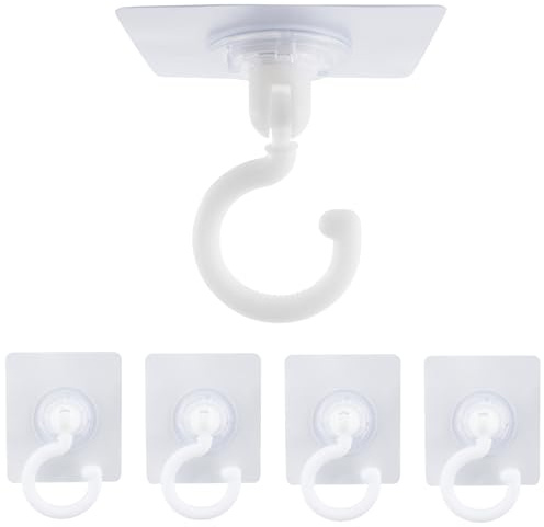5 Piezas Ganchos Autoadhesivos Transparentes, Enganches para Pared Sin Taladro, Ganchos Adhesivos para Techo Extra Fuertes, Gancho de Techo Giratorios 360 ° para Cocina, Cuarto de Baño, Paredes