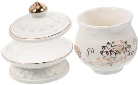 Sosoport Coppa per Offerte Buddista in Porcellana Bianca Ciotola a Forma di per Meditazione Contenitore per Acqua Santa Ornamento per Casa Mini Tazza Ceramica
