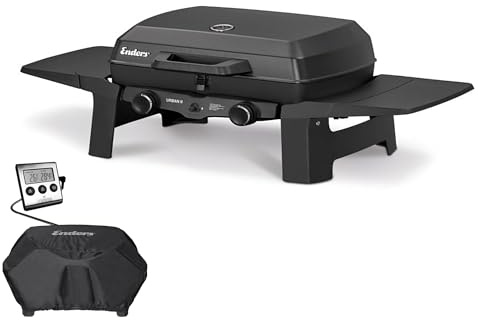 Enders® Gasgrill Urban II Tischgrill, Campinggrill, Balkongrill & mobiler Grill, 2 Edelstahlbrenner 4,4 kW, Grillen/Kochen/Backen, klappbar, inkl. Wetterschutzhülle + Fleischthermometer
