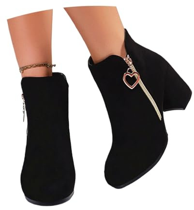 Vårkorta Stövlar Dam Chelsea-ankelstövlar Eleganta Ankelboots Med Blockklack Mockastövlar Med Dragkedja I Sidan Plus Size Ankelskor, 36-43EU(Black,39 EU)