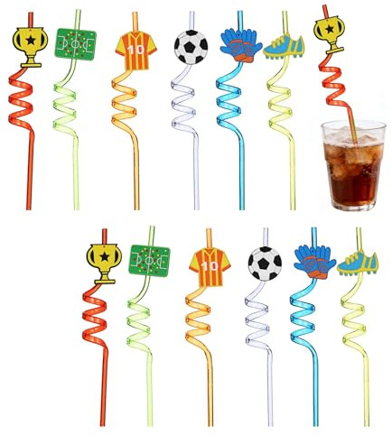 Pajitas reutilizables niños 12 unidades pajitas fiesta fútbol coloridas silicona plástico alimentario para cumpleaños verano exteriores bebidas divertidas para niños y niñas