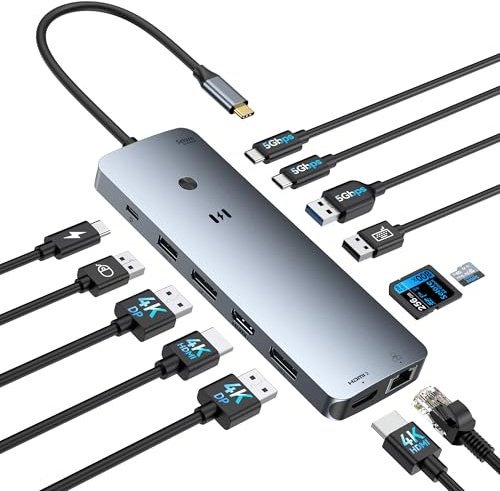 Selore Laptop Docking Station 3 Monitore mit 2 HDMI 2DP, für Dell/HP/Lenovo | Triple 4K Diaplay, USB C Hub mit 2 HDMI 2DP, RJ45 Ethernet, 5 Gbit/s USB C/A, 100W PD SD/microSD für Dell/HP/Lenovo