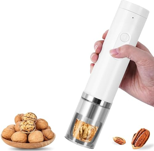 Máquina eléctrica for Cascanueces,40-50 kg de Fuerza, abridor automático de nueces, Galleta de nueces, 360 °, antisalpicaduras, Multiusos, removedor de cáscara de Nuez, Herramientas de Cocina(White)