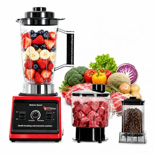 Multifunktionale Standmixer 9500W, 3 in1 Mixer Smoothie Maker 3 Schüsseln und 15 Einstellbaren Geschwindigkeitsstufen,Geschwindigkeitsstufen Haushaltsmixer für Milchshakes und Smoothies