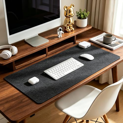 Skrivbordsunderlägg filt 100 x 40 cm, skrivbordsunderlägg, filtunderlägg, skrivbordsunderlägg, musmatta, stor skrivbordsmatta för bordsunderlägg, kontor, hemmakontor, gaming (mörkgrå)