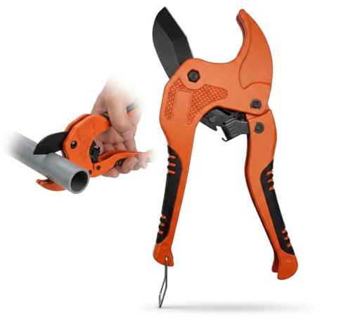 42mm PVC Pipe Cutter, Heavy Duty Ratchet Plastic Pipe Cutters for Cutting PEX PPR Plumbing Hoses, Tube Cutter Slice Tool for Plumbers and DIY Maintenance