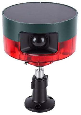 MENDUNER Alarma Solar con Sensor de Movimiento, Dispositivo Disuasorio de Animales Al Aire Libre de 130 DB con 13 Sonidos, Luz Estroboscópica, Control Remoto, USB y Carga Solar para