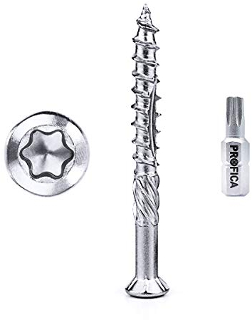 PROFICA Terrassenschrauben 5x80 300 Stück - Edelstahl C1 gehärtet - inkl. TX25 Edelstahl Bit und Leitfaden Terrassenbau