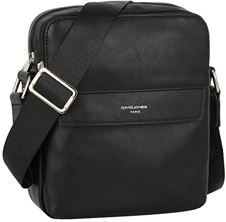 David Jones - Sacoche Homme Style Cuir Véritable - Sac Bandoulière Porté Epaule Croisé Travers - Pochette Besace Messenger Multipoche Travail Affaires Business - Bourse Rétro Classique, Noir, Taille