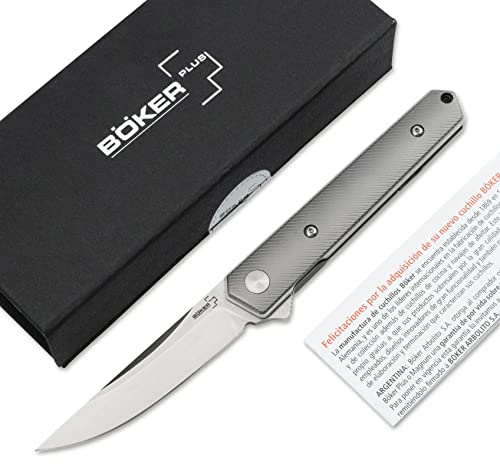 BÖKER PLUS® Kwaiken Mini Flipper Titan - extrem scharfes Einhand-Messer mit D2 Klinge 7,8 cm - edles Taschenmesser für Damen und Herren in Geschenkbox