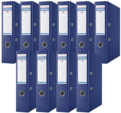 DONAU Premium Ordner Breit 10er Pack/DIN A4 / 7,5 cm / 10 Stück/Navy Blau/Kunststoffbezug PP/Carton Papier Schlitzordner Büroordner Aktenordner Ringordner/Grünen Punkt