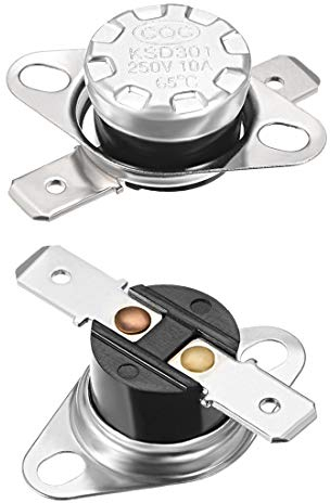 sourcing map KSD301 Interruptor Térmico para 65 °C, Termostato del Interruptor de Control Temperatura 10A 6.3mm Pin Normalmente Abierto NO para Microondas Horno Cafetera Calefacción, 2pcs