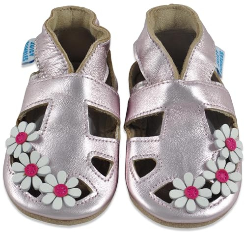 Juicy Bumbles Baby Sandalen - Lauflernschuhe - Krabbelschuhe - Babyschuhe - Goldene Gänseblümchen 12-18 Monate (Größe 22/23)