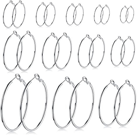 LEEQ 12 Paar Creolen Piercing Ohrreifen Edelstahl Ohr Ringe Set für Frauen Mädchen, 12 Größen, 20-75 mm