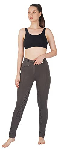 Avon Equine Jodhpurs da donna in cotone/lycra morbido elastico in silicone con tasca con zip da donna patch ginocchio pantaloni equestri full seat 4 way stretch Jodhpur, Grigio, 58