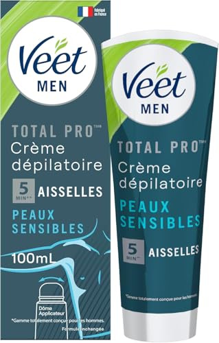 Veet Men - Crèmes Dépilatoires 100ml avec Dôme Applicateur - Peaux Sensibles, Lot de 1