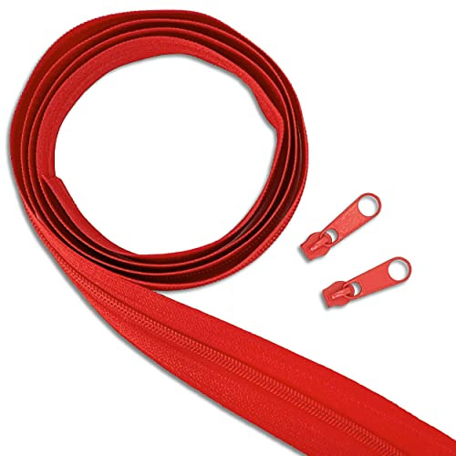 Wohnkult Reißverschluss-Set: 20 m Endlos-Reißverschluss | 3 mm Spirale | + 50 Zipper | Meterware | 25 Auswahl Nähen Reparatur (148 | Rot)