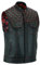 Leatherick Groove Club hommes Gilet cuir Biker- Doublure Traditionnelle En Satin Paisley Avec Surpiqûres En Losange Rouge (XL56)