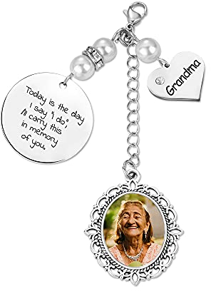 BYFDIY Custom Wedding Bouquet Photo Charm Memorial Bouquet Bride Personalised Wedding Commemorative Bouquet Bridal Flower Bouquet Keepsake Charm Memorial Gift for Bride