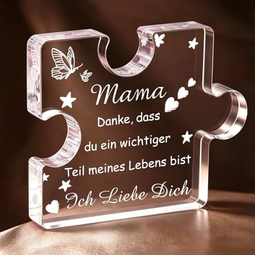 RISFIHEI Muttertagsgeschenk, Geschenke für Mama, Mama Geburtstagsgeschenk-Gravierte Acryl Block Puzzle-Ma-ma Geschenk,Geschenk für Geburtstag/Muttertag/Christmas