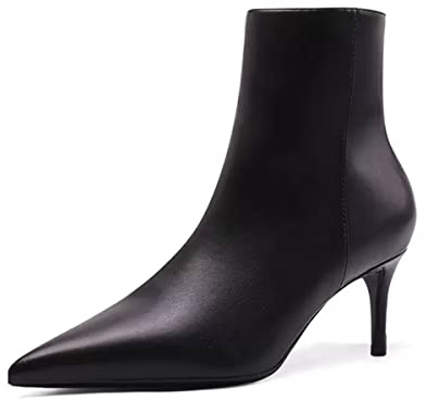 HDEUOLM Donna Spillo Medio Tacco Heel a Punta Slip-on Cerniera Stivaletti da Matrimonio Dress 6 CM Heels Nero 39 EU