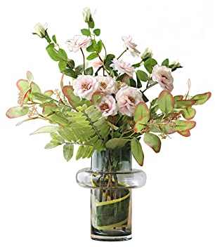 KIZQYN Künstliche Blumen 19.69inch Rosa Faux Blumen, künstliche Seide Rose Blumen, Brautstrauß Hochzeit Home Küchendekorationen oder Geschenk (mit Vase) Kunstblumen Blumen Dekor