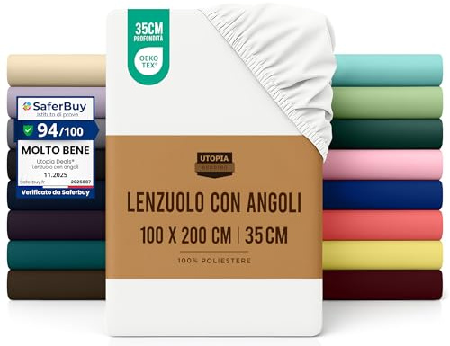 Utopia Bedding - Spannbettlaken 100x200cm - Weiß - Gebürstete Mikrofaser Spannbetttuch - 35 cm Tiefe Tasche