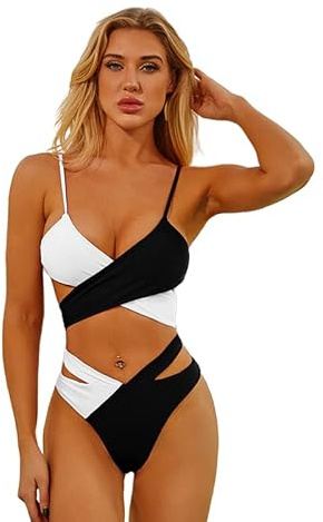 Bocabuety Costumi da Bagno Donna Bikini Due Pezzi Costume Mare Push up Halter Bikini Set Regolabile Sexy Brasiliana Beachwear Donna con Bikini Imbottito Abiti da Spiaggia （Nero, S