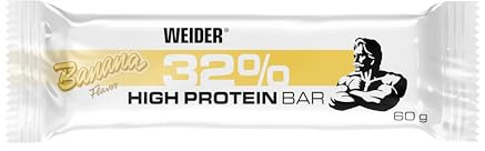 Weider 32% Protein Bar, 12 x 60g, Banane | Proteinriegel mit Vollmilchschokolade, 19g Protein