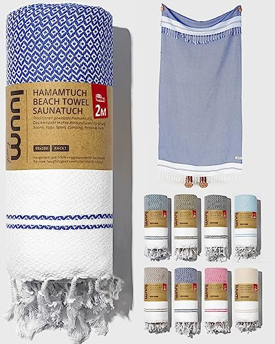 Luum® Hamamtuch groß 100x200 Strandtuch Saunahandtuch Badetuch Handtuch Yogatuch Duschtuch Strandhandtuch Saunatuch Reisehandtuch Turkish Towels, Damen Herren, 100% Baumwolle, Royal Blau