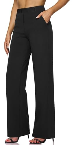 Narcissus Pantalon habillé plissé à Jambe Large pour Femme avec Passants de Ceinture/Pantalon Taille Haute Infroissable pour Le Bureau, Noir, Taille XL