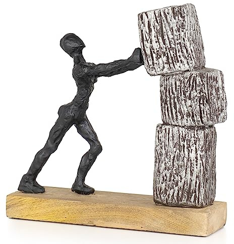 Moritz Skulptur Support Unterstützung 27,5 cm Mangoholz – Deko Zusammenhalt | Handgefertigtes Unikat aus Holz und Metall, ein ausdrucksstarker Blickfang für Wohnzimmer, Büro, Regal oder Sideboard