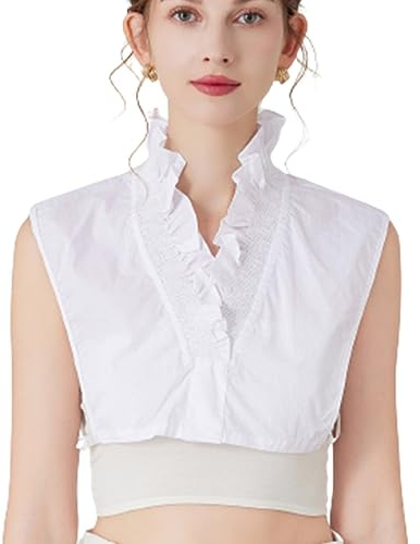 LoudSung Fake Collar Detachable Half Shirt Blouse False Collar Cardigan Ruffle V Stand Type for Women Girls