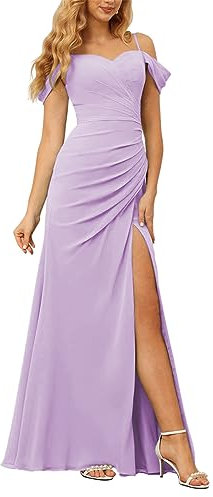 HPPEE Vestido largo de dama de honor sin mangas con hombros descubiertos y sirena para invitada de boda, Lila, 60 Más