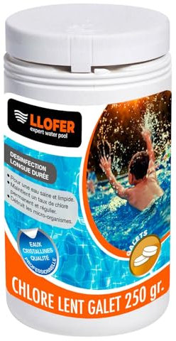 Galets de Chlore Lent 250g - Haute Teneur en Chlore (90%) -Boite de 1kg - chloration permanente hautement Efficace Contre Les bactéries, Fabriqué en France
