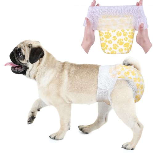 Dono Engångs dra upp hundblöjor kvinna, 28 stycken | 360° elastiska midjeblöjor för hundar i värme, valpträning, kissning och äldre inkontinens, bredare läckagesäkra kanter