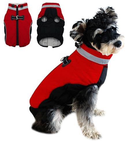 Fadcaer Wasserdichter Hundemantel, warme Hunde-Winterjacke, Geschirr, reflektierend, für kaltes Wetter, mit Fleece gefüttert, winddicht, Haustier-Outdoor-Kleidung mit Reißverschluss, Großmantel von