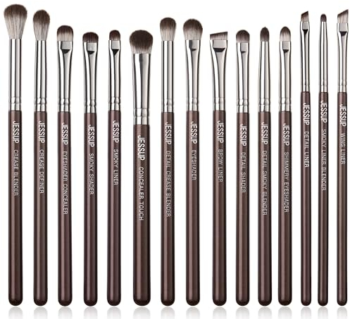 Jessup Eye Makeup Brushes Set Professional 15pcs Brown Eyeshadow Eyebrow Concealer Eyeliner Blending Brush for Makeup Premium Synthetic Eye Make Up Brushes Set, T499